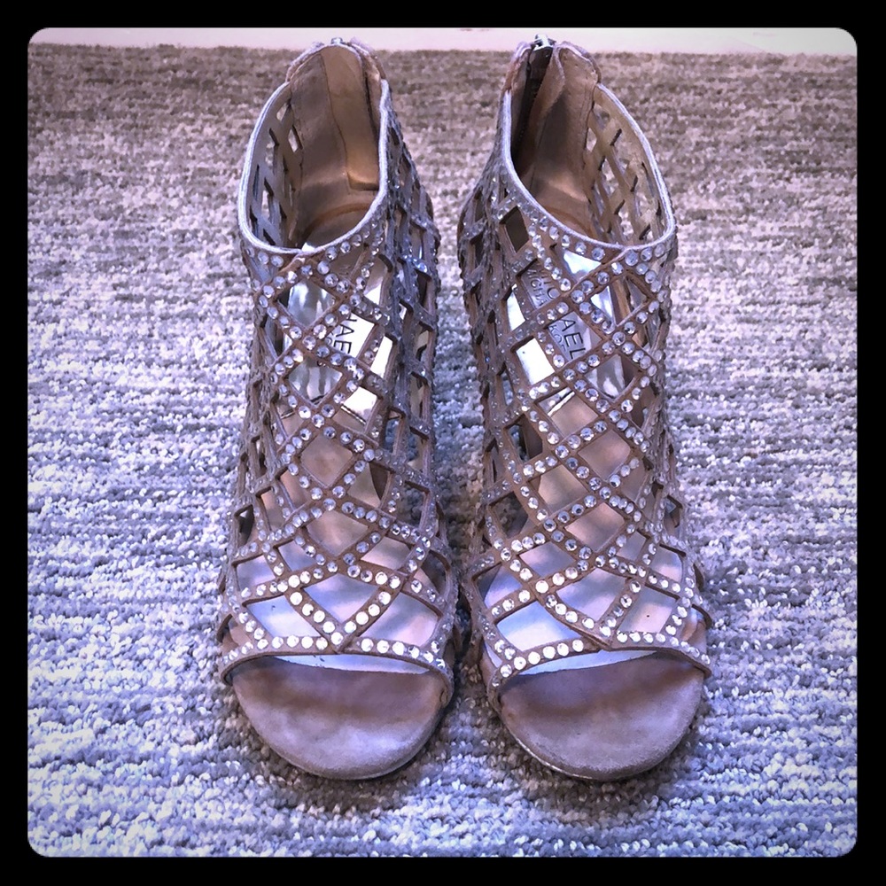 Micheal Kors Caged Suede Crystal Open Toe Booties